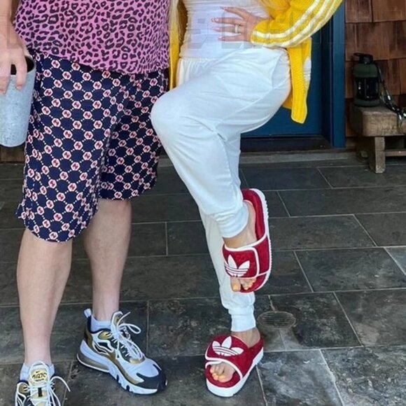 GUCCI x Adidas woman 36 EU- 6 US Red GG Sponge & Trefoil platform Slide sandals - Picture 11 of 14